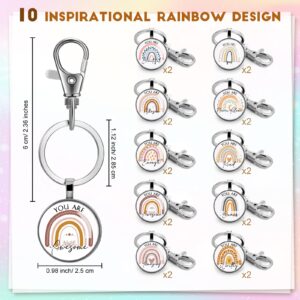 Roowest 20 Pcs Inspirational Gifts Rainbow Keychain Bulk Employee Appreciation Gifts Motivational Quote Key Ring for Women Team Nurse Coworkers