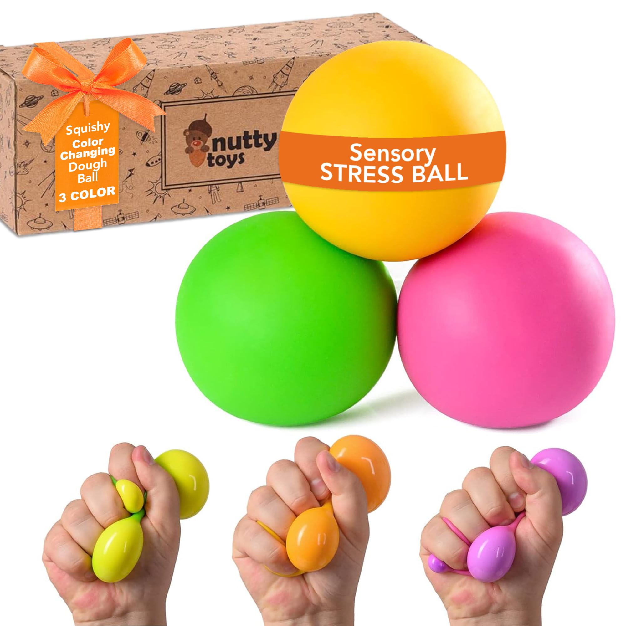 Nutty Toys Sensory Stress Balls for Kids & Adults - Squishy Color Changing Dough Ball, Top Autism Anxiety Relief Fidget 2024 Unique Teen Gifts Best Boy Girl & Tween Christmas Stocking Stuffers Idea