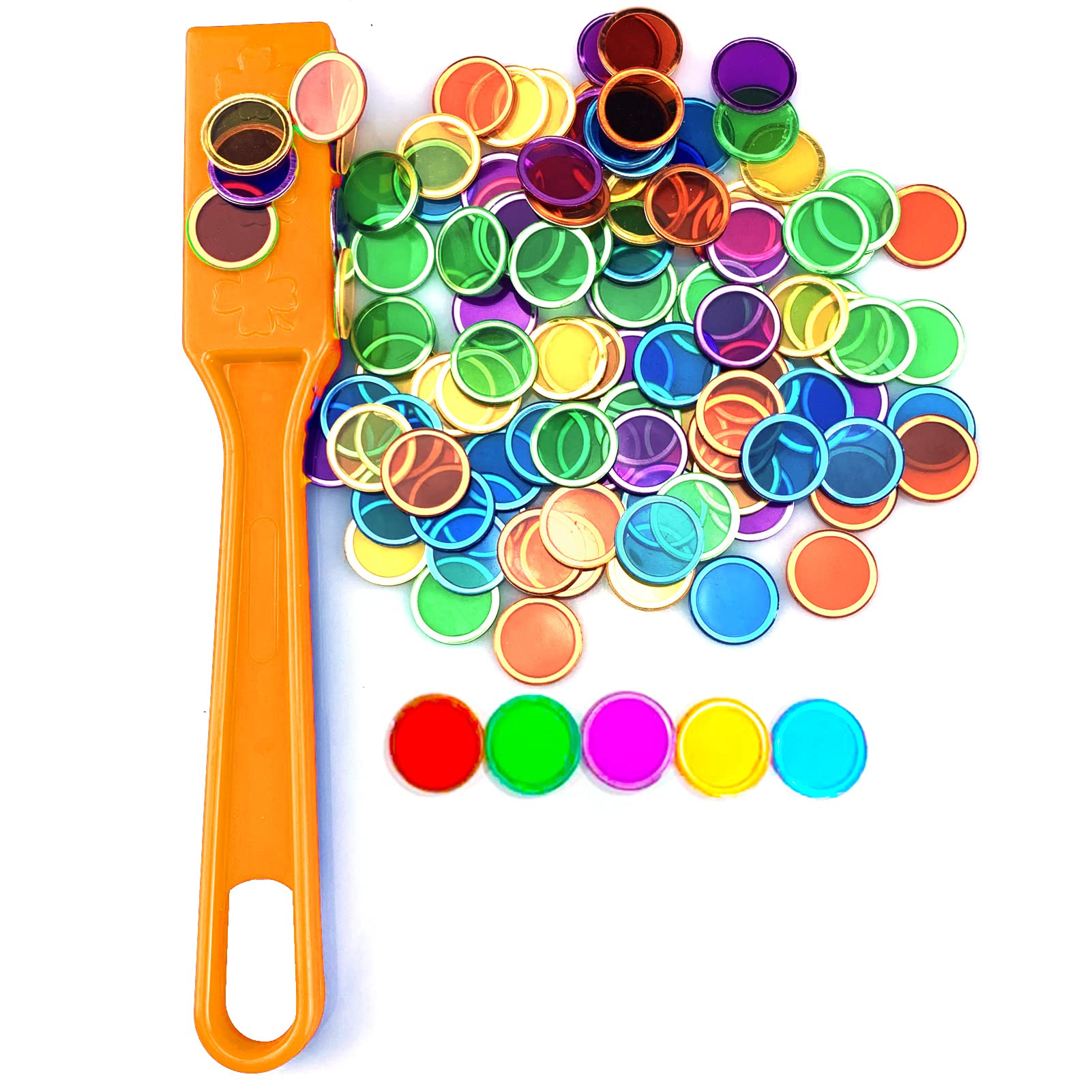 Dacefloy Magnetic Wands and Bingo Chips Set Magnet Wand 100 Multicolour Metal Ringed Discs Science STEM Kit Learning Accessories Family Game Night Tokens