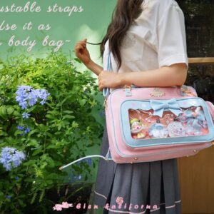 Eien Kaliforua Ita Bag Cute JK Uniform Bag Double Window Sweet PU Leather ita Bag Kawaii Pins Bag+cute small bag