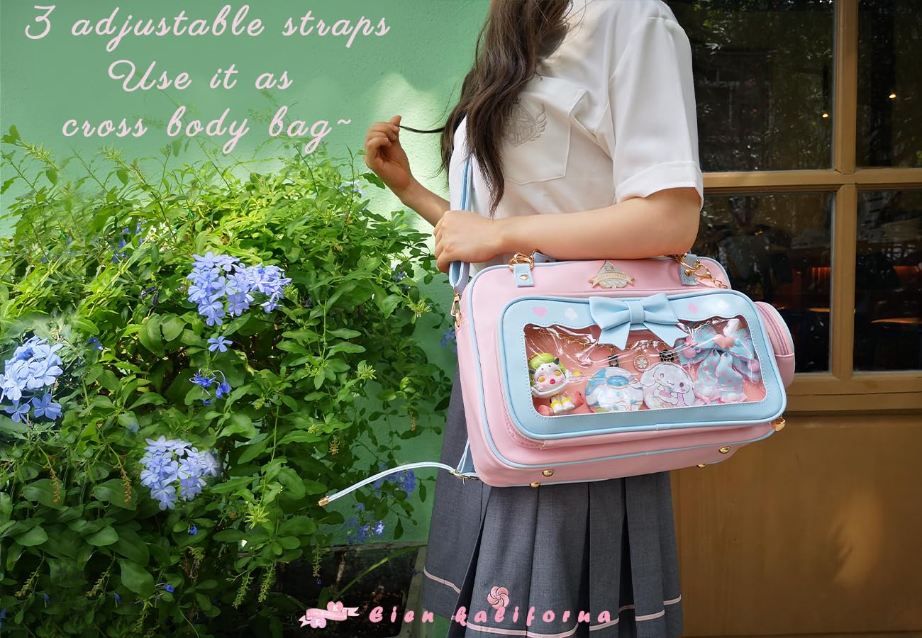 Eien Kaliforua Ita Bag Cute JK Uniform Bag Double Window Sweet PU Leather ita Bag Kawaii Pins Bag+cute small bag