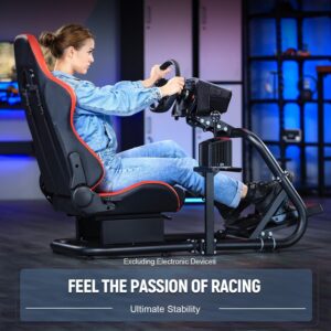 Marada Racing Simulator Cockpit with Red Seat Fit for Logitech/Thrustmaster/Fanatec G29 G920 G923 T80 T150,Fanatec,Adjustable Driving Steering Wheel Stand,Pedal & Wheel Not Included