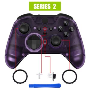 eXtremeRate Clear Atomic Purple Replacement Faceplate Cover for Xbox One Elite Controller Series 2 (Model 1797), Custom Front Housing Shell Case & Accent Rings for Xbox Elite Series 2 Core Controller