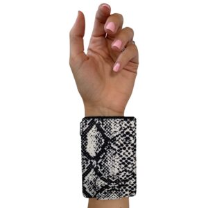 sprigs flip id wristband wallet - wallet wrist band - wrist band zipper - wrist band with zipper pocket & running key holder - pocket wristband for keys cash card id - snakeskin/black, small/medium