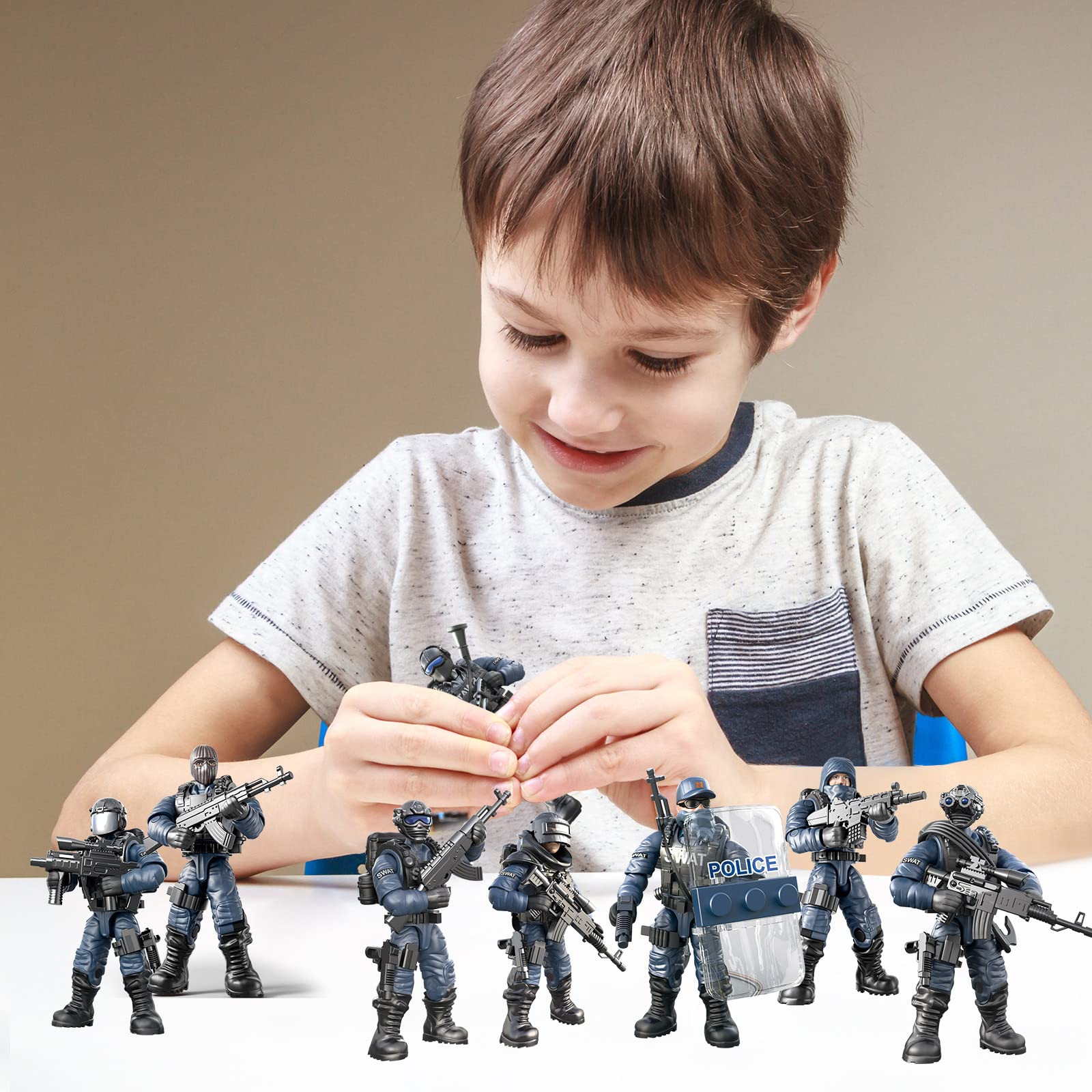 MEIEST SWAT Model Equipment Assembly Building Block Toys,8 PCS City Police Action Mini-Figures with Multiple Military Weapons Accessories,Party Favors Set for Boys and Man