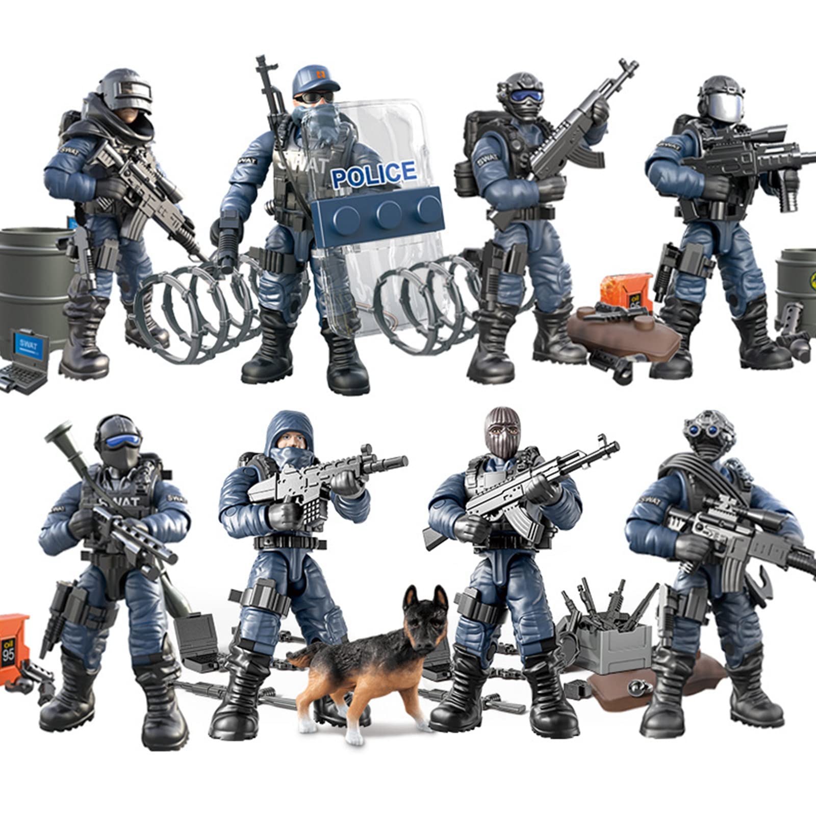 MEIEST SWAT Model Equipment Assembly Building Block Toys,8 PCS City Police Action Mini-Figures with Multiple Military Weapons Accessories,Party Favors Set for Boys and Man