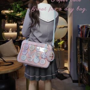 Eien Kaliforua Ita Bag Cute JK Uniform Bag Double Window Sweet PU Leather ita Bag Kawaii Pins Bag+cute small bag