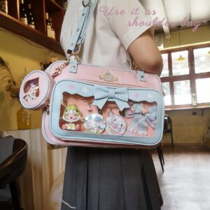 Eien Kaliforua Ita Bag Cute JK Uniform Bag Double Window Sweet PU Leather ita Bag Kawaii Pins Bag+cute small bag