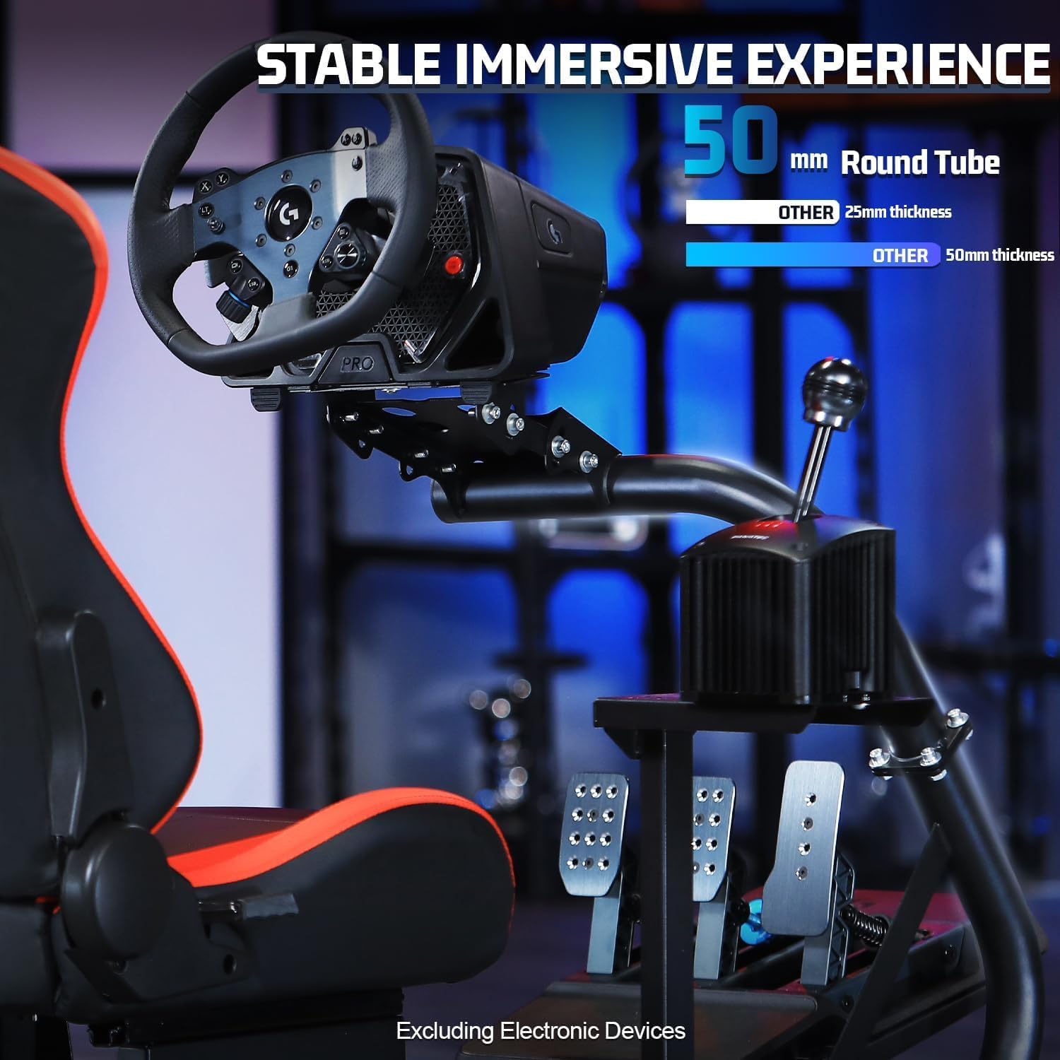 Marada Racing Simulator Cockpit with Red Seat Fit for Logitech/Thrustmaster/Fanatec G29 G920 G923 T80 T150,Fanatec,Adjustable Driving Steering Wheel Stand,Pedal & Wheel Not Included