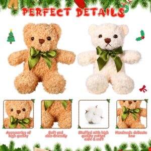 HyDren 12 Pack Bear Stuffed Animals Operation Christmas Bulk Items 10 Inch Plush Bear Toy Small Stuffed Bears with Bow Tie for Baby Shower Wedding Birthday Gifts(White, Light Brown)