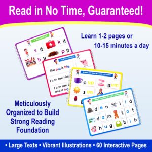 KIDDIEWIZE Learn to Read Phonics Busy Book for Beginning Readers, Montessori-Inspired Set of 3 Books for Kids Ages 3 4 5 6 7 8, 60 Learning Activities, Read in 4 Weeks with CVC Words and Sight Words