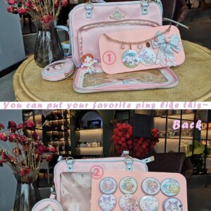 Eien Kaliforua Ita Bag Cute JK Uniform Bag Double Window Sweet PU Leather ita Bag Kawaii Pins Bag+cute small bag