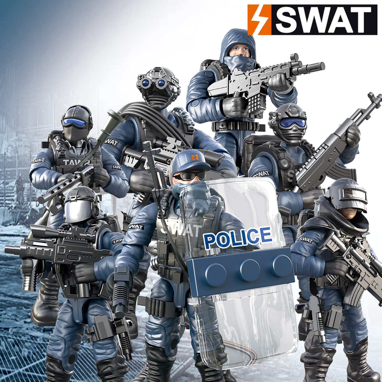 MEIEST SWAT Model Equipment Assembly Building Block Toys,8 PCS City Police Action Mini-Figures with Multiple Military Weapons Accessories,Party Favors Set for Boys and Man