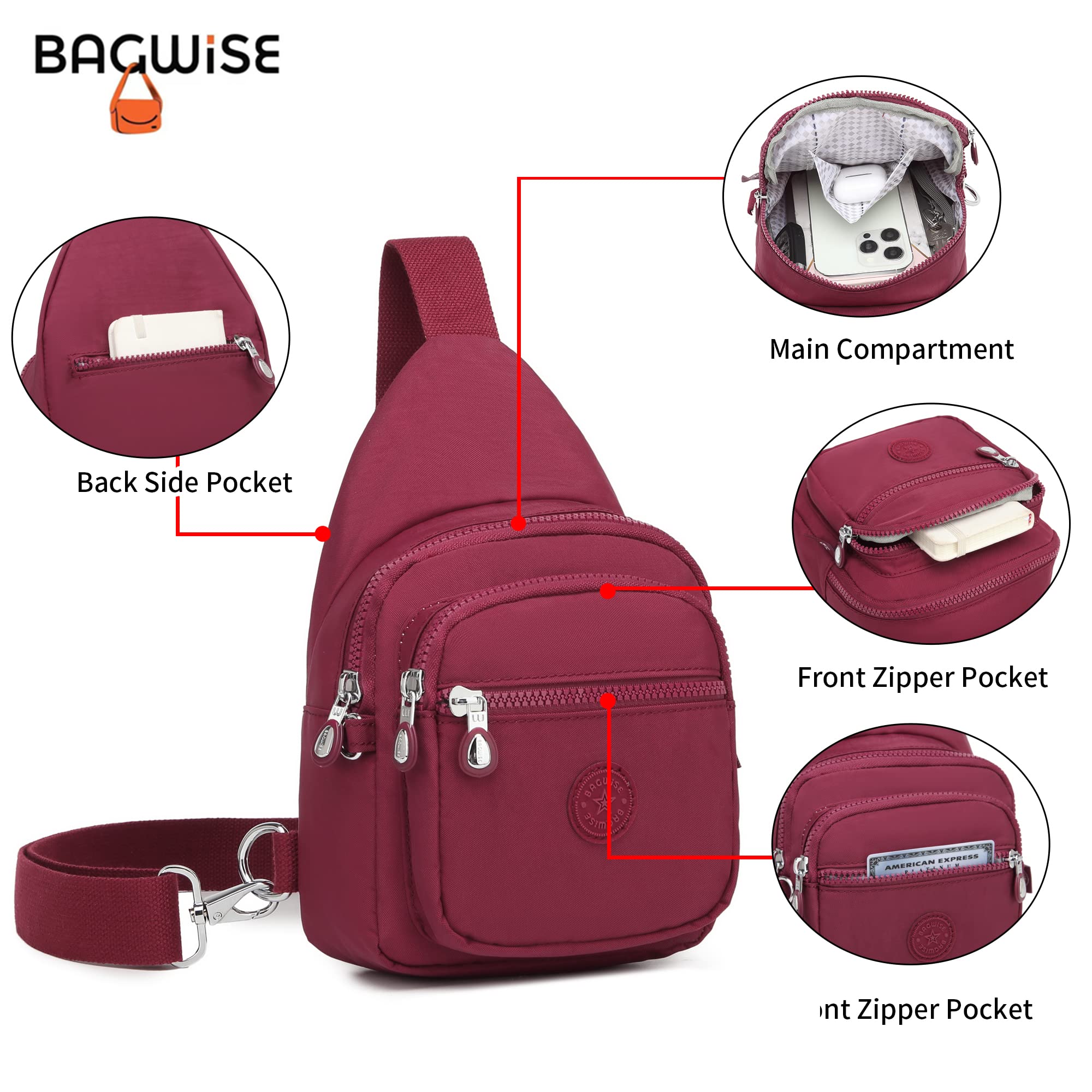 Crossbody Bags for Women, Unisex Crossbody Purse Bag, Sling Bag, Lightweight and Compact Sling Backpack Purse for Women (Bordeaux)