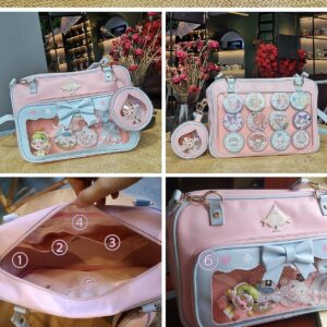 Eien Kaliforua Ita Bag Cute JK Uniform Bag Double Window Sweet PU Leather ita Bag Kawaii Pins Bag+cute small bag