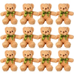 HyDren 12 Pack Bear Stuffed Animals Operation Christmas Bulk Items 10 Inch Plush Bear Toy Small Stuffed Bears with Bow Tie for Baby Shower Wedding Birthday Gifts(Light Brown)