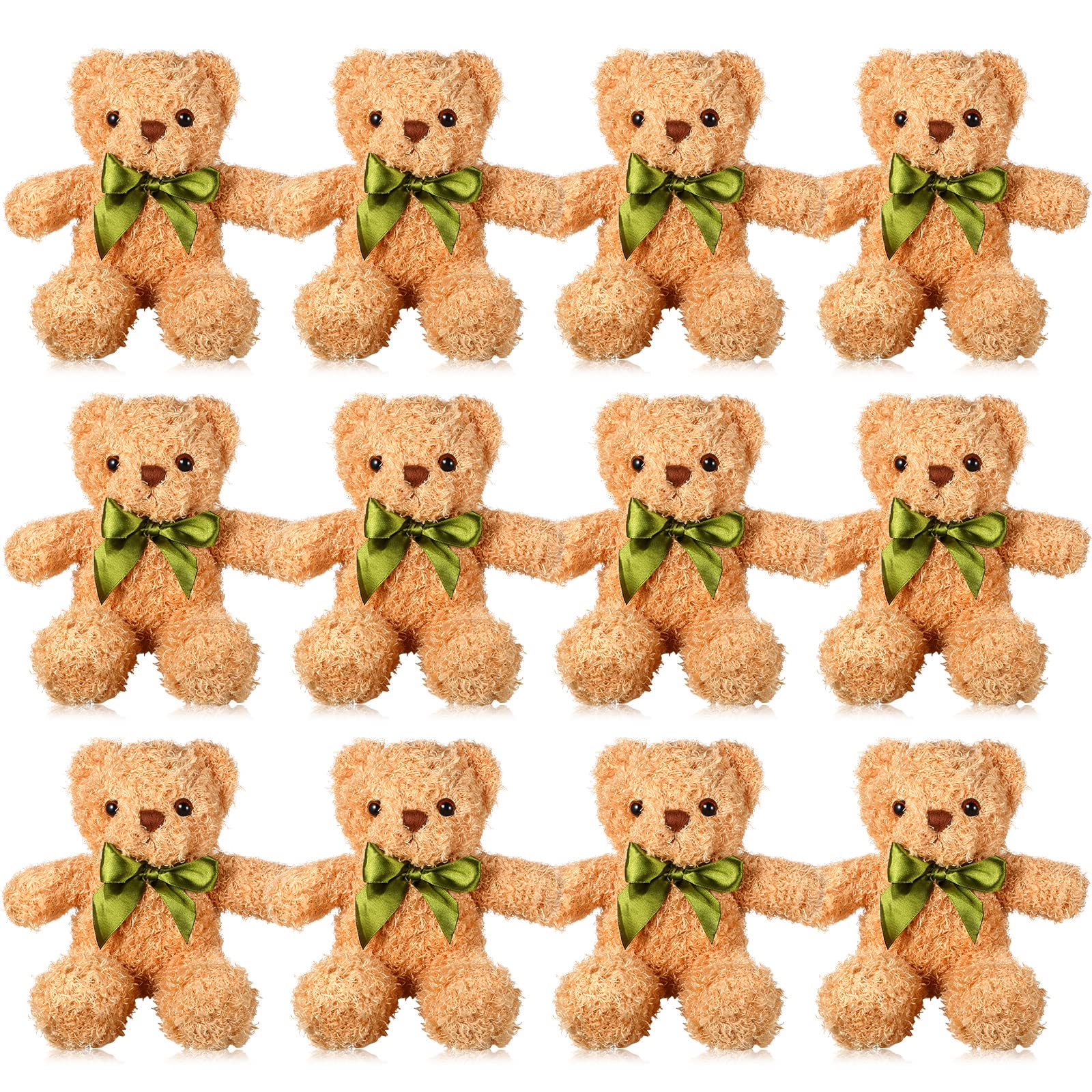 HyDren 12 Pack Bear Stuffed Animals Operation Christmas Bulk Items 10 Inch Plush Bear Toy Small Stuffed Bears with Bow Tie for Baby Shower Wedding Birthday Gifts(Light Brown)