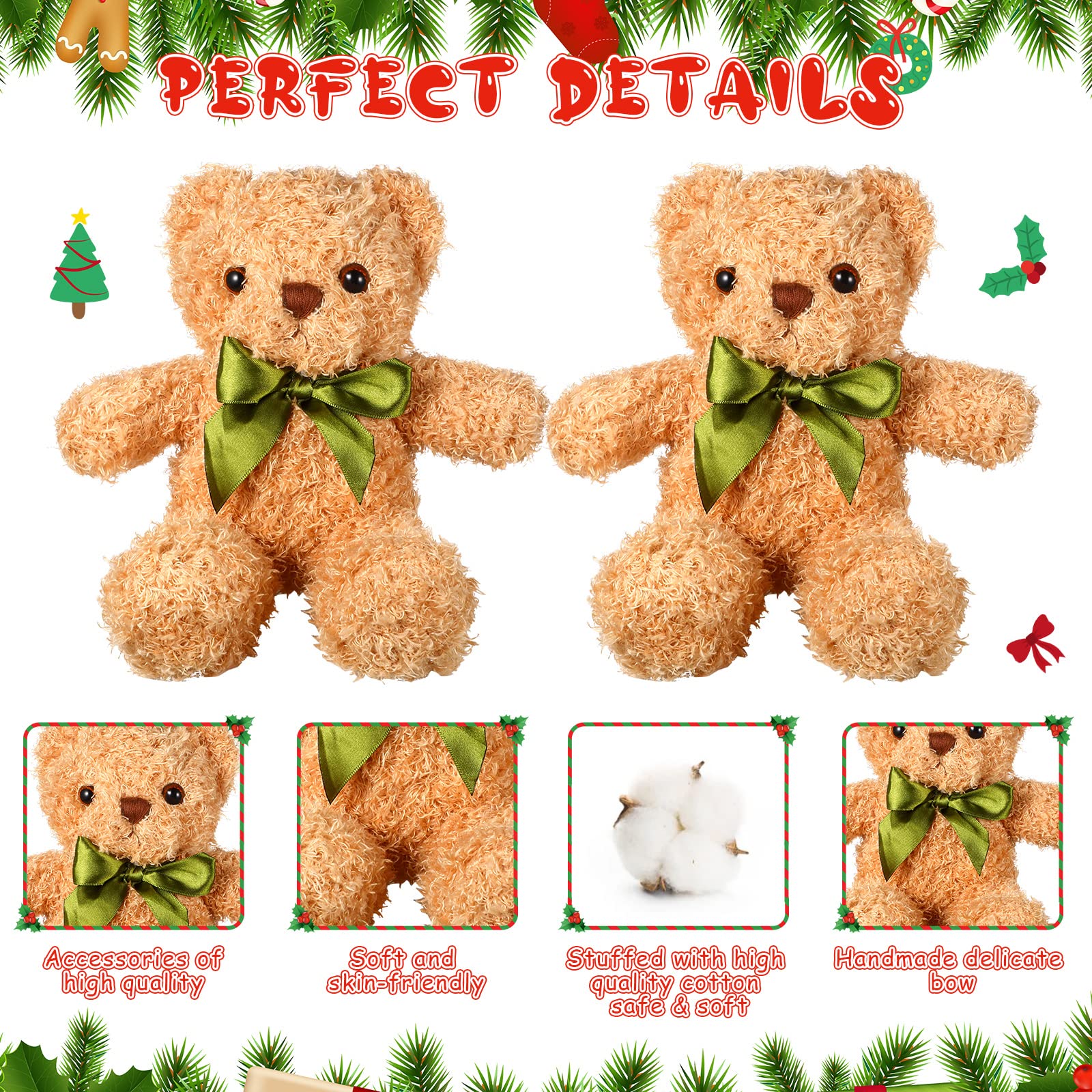 HyDren 12 Pack Bear Stuffed Animals Operation Christmas Bulk Items 10 Inch Plush Bear Toy Small Stuffed Bears with Bow Tie for Baby Shower Wedding Birthday Gifts(Light Brown)