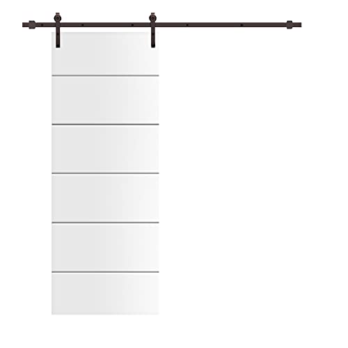 Calhome 36 in. x 80 in. Modern Classic Paneled White Primed Composite MDF Interior Sliding Barn Door with Hardware Kit