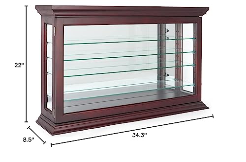 Displays2go 34" Countertop/Wall Mount Display Case, Adjustable Shelves, Locking - Mahogany (DCC3422MH2)