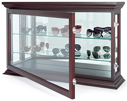 Displays2go 34" Countertop/Wall Mount Display Case, Adjustable Shelves, Locking - Mahogany (DCC3422MH2)