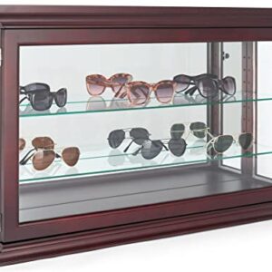 Displays2go 34" Countertop/Wall Mount Display Case, Adjustable Shelves, Locking - Mahogany (DCC3422MH2)