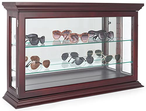 Displays2go 34" Countertop/Wall Mount Display Case, Adjustable Shelves, Locking - Mahogany (DCC3422MH2)