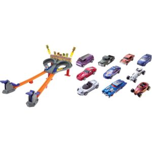 Hot Wheels Super Speed Blastway Track Set with 1:64 Scale Toy Trucks and Cars 20-Pack and 10-Pack Toy Cars(Styles May Vary)