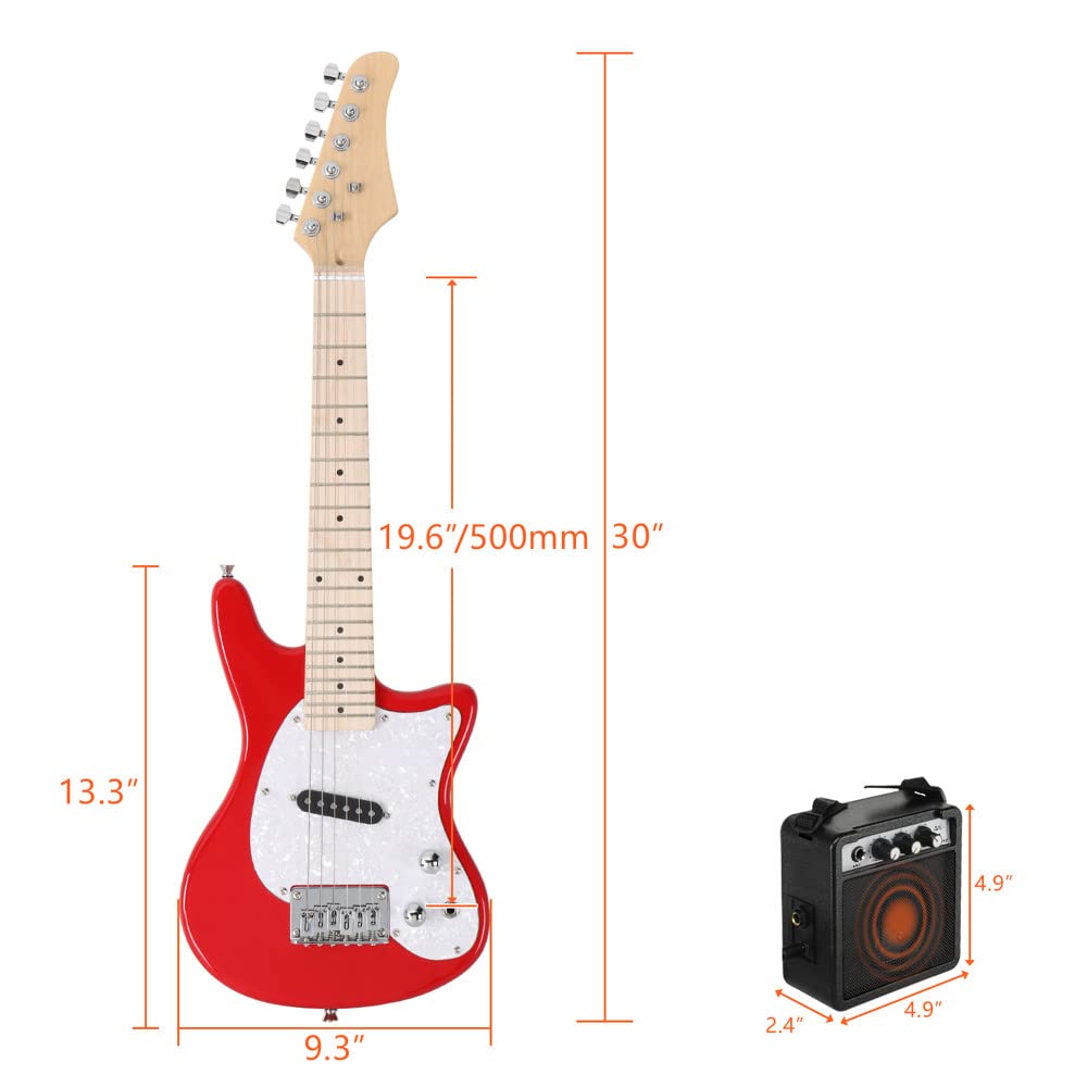 Ktaxon 30" Electric Guitar Kids Guitar Beginner Electric Guitar Kit with 5-watt Amp, Portable Bag, Adjustable Shoulder Strap, Plectrum, Power Wire and Wrench Tool(Red)