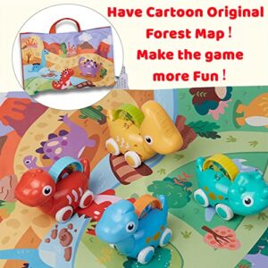 WenToyce Cute Dinosaur Cars Toys with Play Mat Storage Bag for Infant Babies, 4 Dino Vehicle Early Educational Infant Toys, Birthday Gift for Toddler 1 Year Old Boys Girls