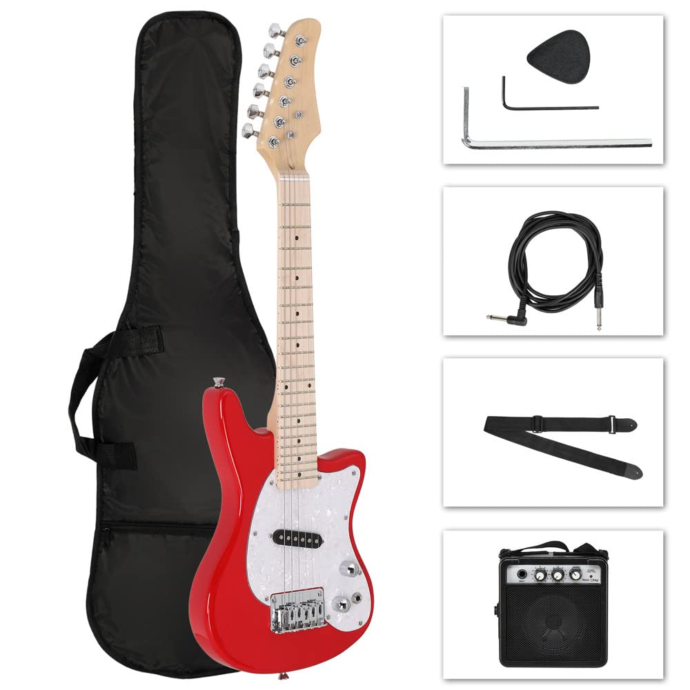 Ktaxon 30" Electric Guitar Kids Guitar Beginner Electric Guitar Kit with 5-watt Amp, Portable Bag, Adjustable Shoulder Strap, Plectrum, Power Wire and Wrench Tool(Red)