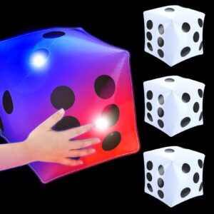 3 pack light up led jumbo inflatable dice outdoor fun glowing giant inflatable dice set for indoor and outdoor broad game birthday ludo pool party (white, 13 x 13 inch)