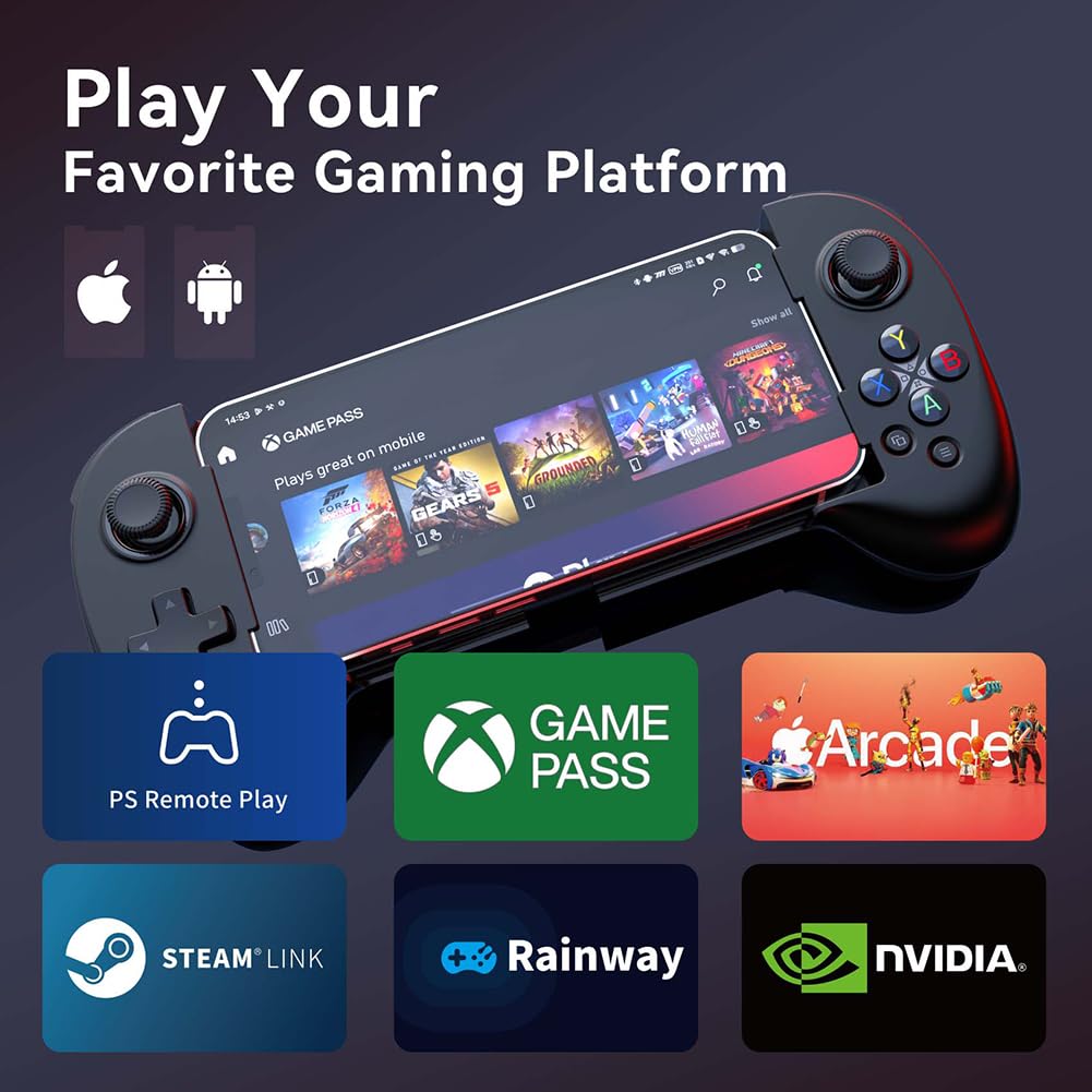 ShanWan Bluetooth Mobile Game Controller for Steam, Fortnite, Apex, Diablo Immortal, Call of Duty, Mobile & More (for iPhone&Android, Black1)