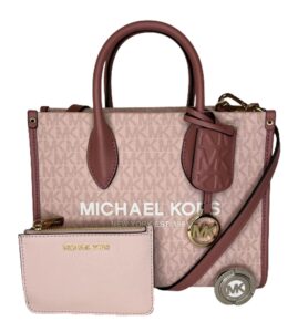 michael kors mirella small shopper top zip bag bundled sm tz coinpouch purse hook (pink mk signature)