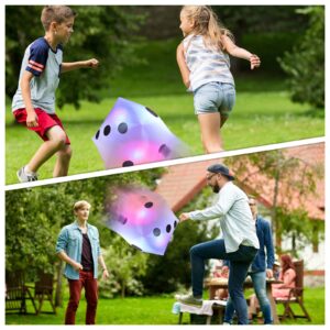 3 Pack Light up LED Jumbo Inflatable Dice Outdoor Fun Glowing Giant Inflatable Dice Set for Indoor and Outdoor Broad Game Birthday Ludo Pool Party (White, 13 x 13 Inch)