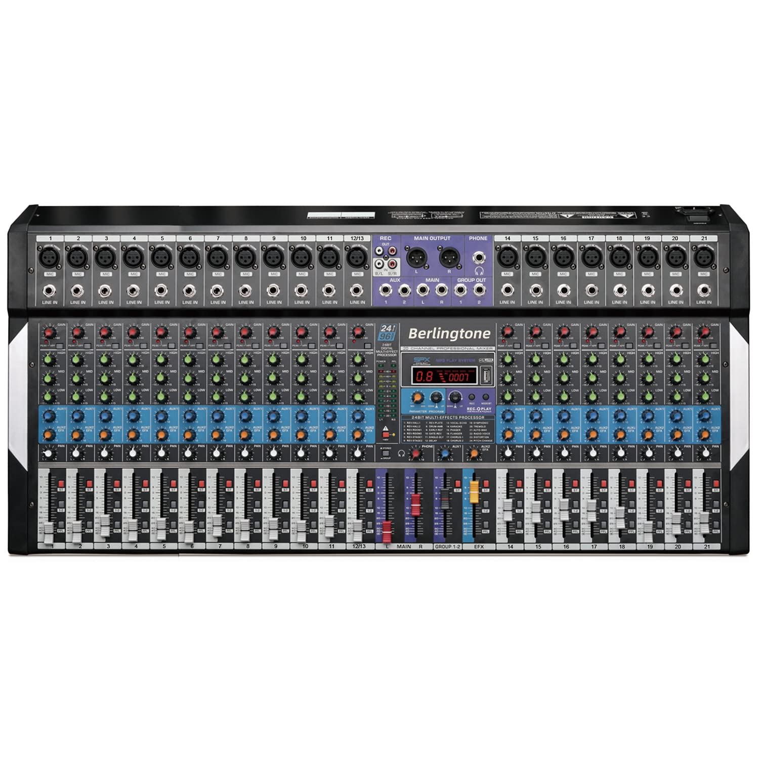 Berlingtone BR-20MX- 20 Channel Professional Bluetooth Studio Audio Mixer - DJ Sound Controller, USB MP3 Player, PC Recording,18 Microphone Jack, 48V Phantom Power, 24BIT Digital Effect, Unpowered