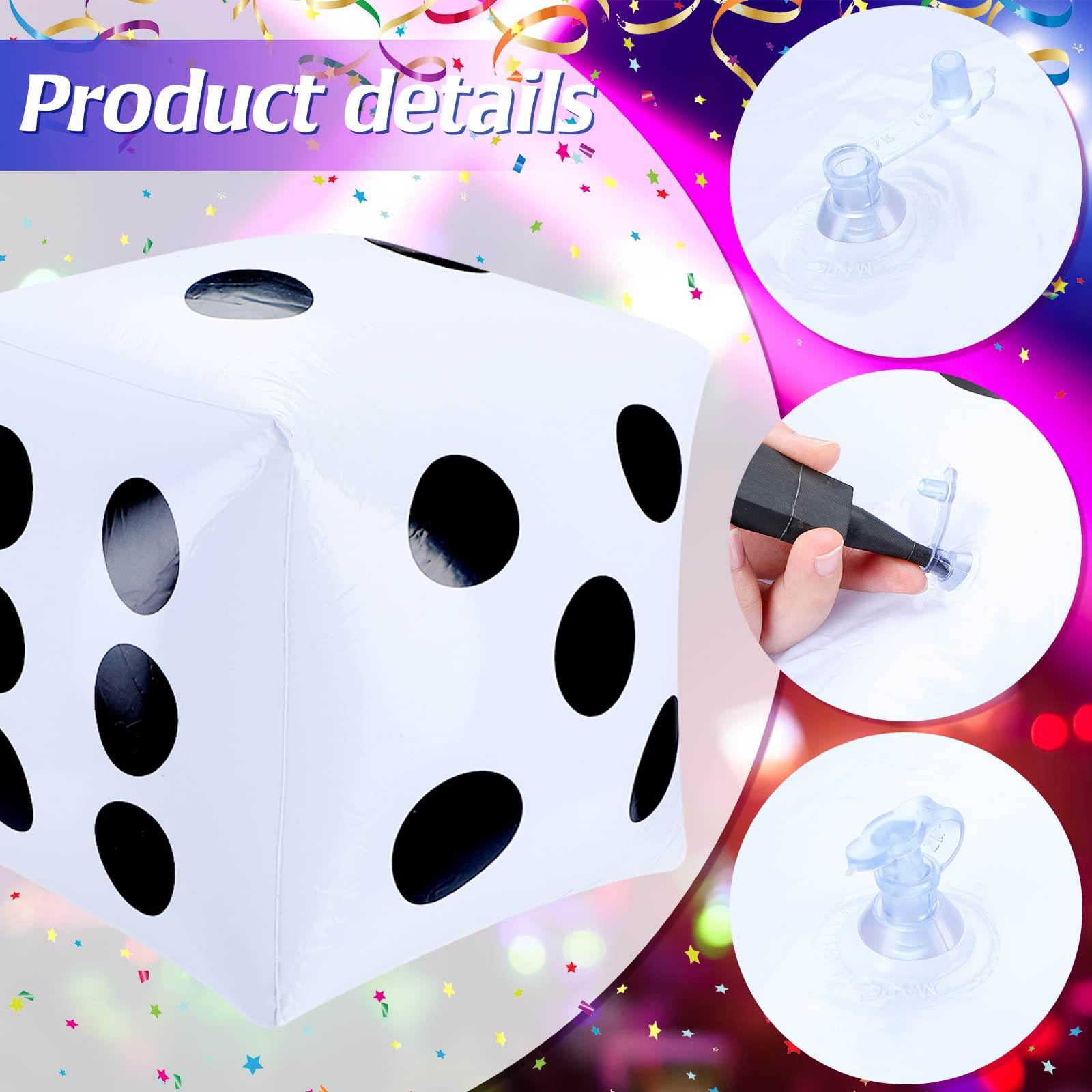 3 Pack Light up LED Jumbo Inflatable Dice Outdoor Fun Glowing Giant Inflatable Dice Set for Indoor and Outdoor Broad Game Birthday Ludo Pool Party (White, 13 x 13 Inch)