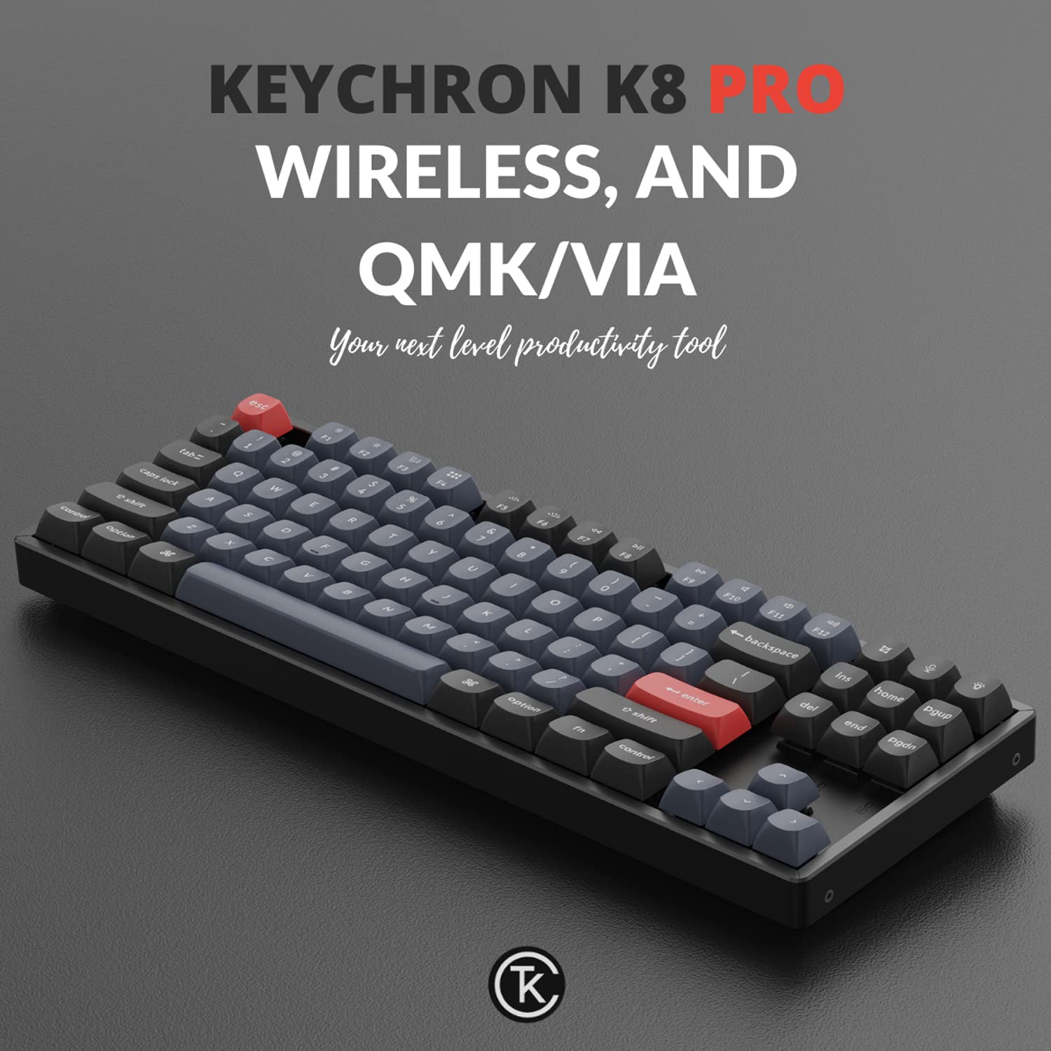 Keychron K8 Pro QMK/VIA Wireless Mechanical Keyboard, Hot-Swappable Aluminum Frame TKL Custom Programmable Keyboard with RGB Backlit, Gateron G Pro Brown Switch for Mac Windows Linux