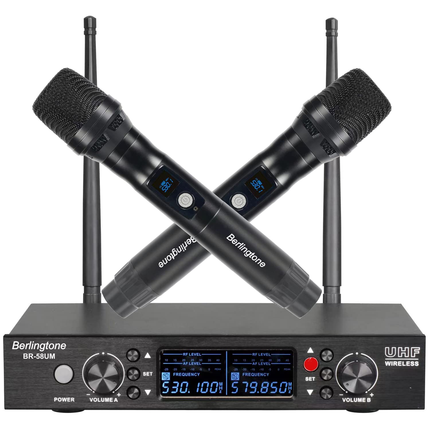 Berlingtone BR-58UM UHF Professional Handheld Wireless Microphone Systems, 120- Adjustable Frequency Channel, Metal Mic/Base, Karaoke, DJ, Conference, Church, Meeting, Weddings, UP to 260ft Range