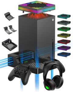 wall mount with rgb cooling fan for xbox series x - includes 4 controller holders and 2 headphone stands