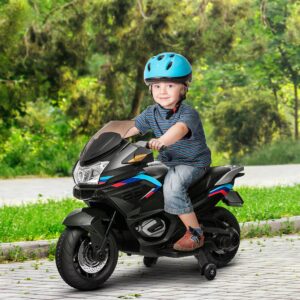 Aosom 12V Kids Electric Motorcycle with Training Wheels, Battery Power Motorbike for Kids Ages 3+ Years Old, High-Traction at 3.7 Mph Top Speed, with Light Music, Black