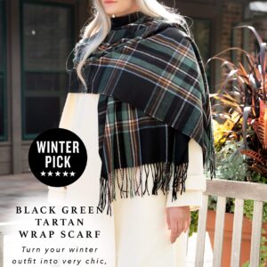 CALVIN & OLIVIA Women's Fall Winter Scarf Thick Classic Plaid Scarf Wrap Warmth Soft Oversized Cashmere Feel Scarves Amazing Tartan Black Green