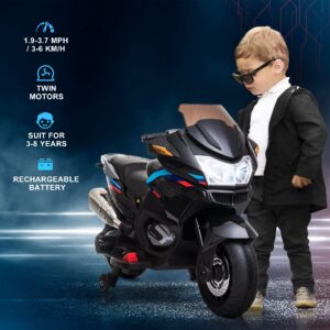 Aosom 12V Kids Electric Motorcycle with Training Wheels, Battery Power Motorbike for Kids Ages 3+ Years Old, High-Traction at 3.7 Mph Top Speed, with Light Music, Black