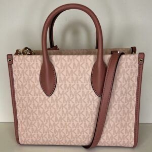 Michael Kors Mirella Small Shopper Top Zip Bag bundled SM TZ Coinpouch Purse Hook (Pink MK Signature)