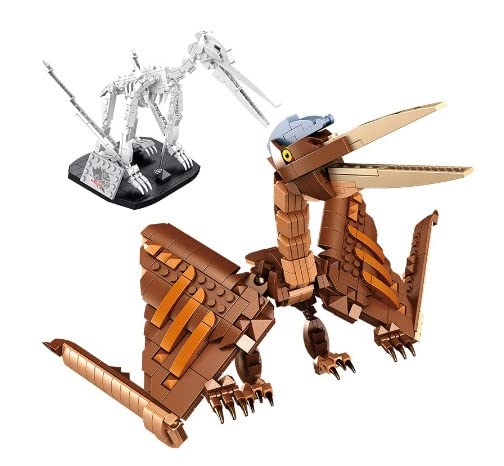 General Jim's Dinosaur Set Pterodactyl and Fossil with Display Stand 2 in 1 Posable Building Blocks Toy Bricks Set - for Teens and Adults