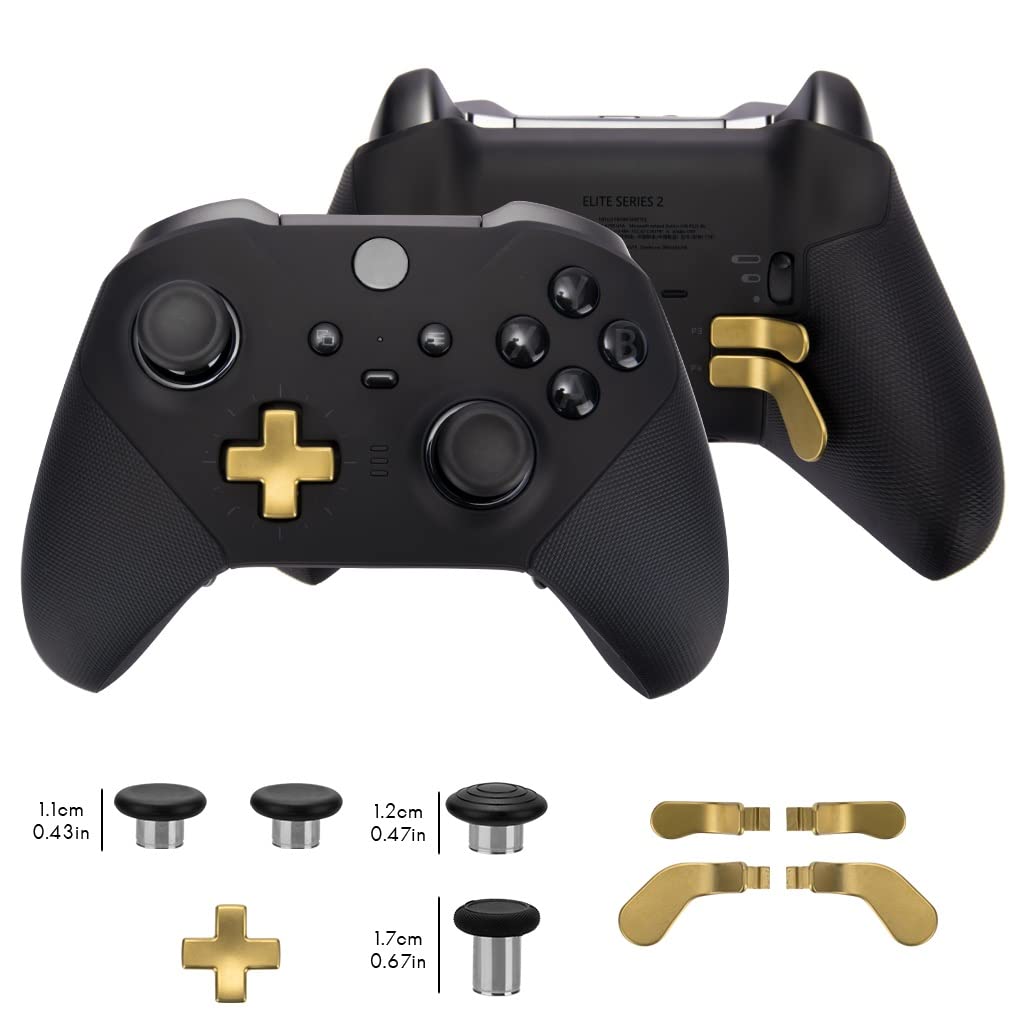 9 in 1 Metal Thumbsticks Accessories for Xbox Elite Wireless Controller Series 2 - Core, Gaming Accessory Replacement, 4 Metal Mod Swap Joysticks, 4 Magnetic Paddles, 1 + D-Pads (Gold)