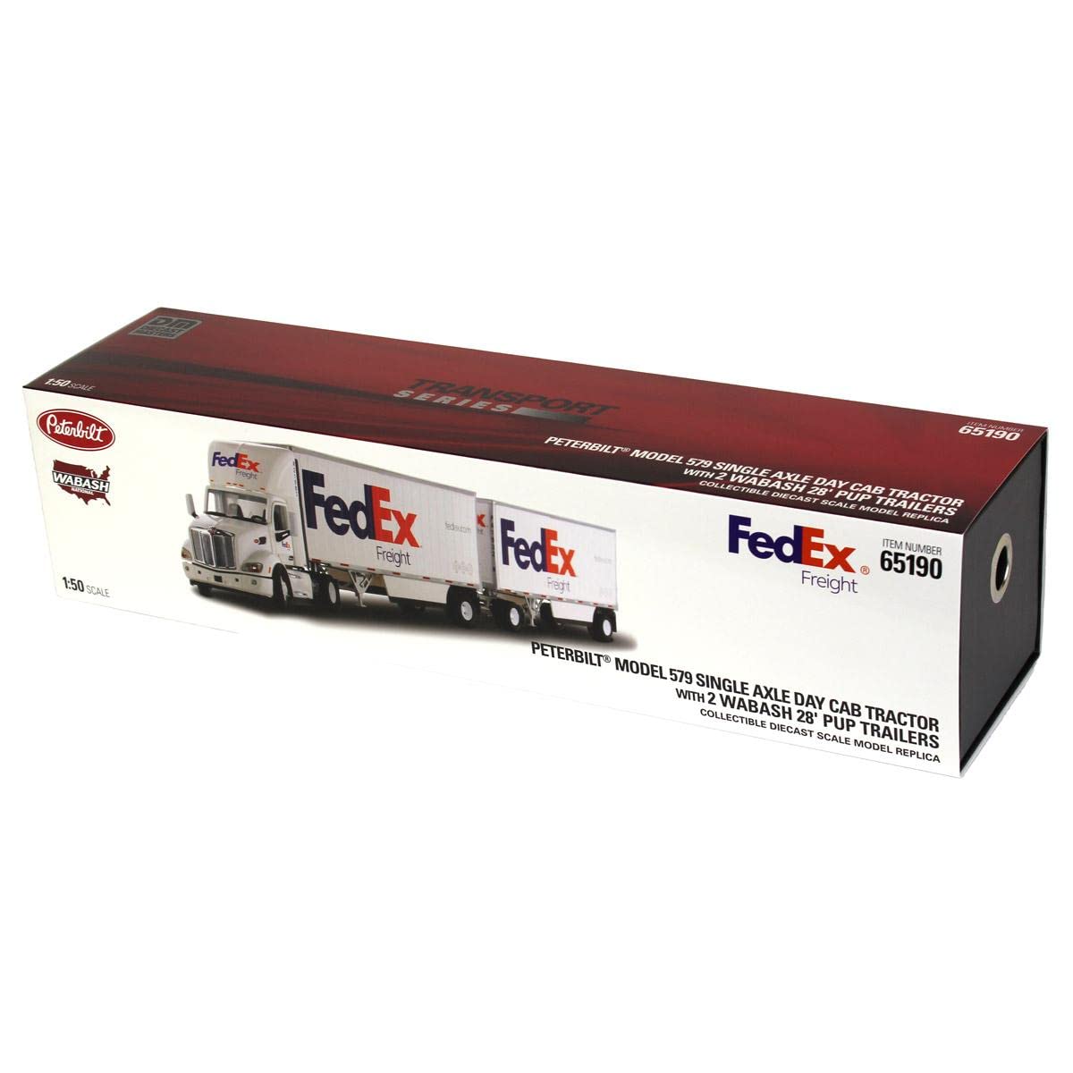 Diecast Masters 1/50 Limited Edition FedEx Peterbilt 579 Single Axle Day Cab w/ 2 Wabash 28’ Pup Trailers 65190