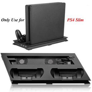 Vertical Stand Cooling Fan Station for PS4 Slim,Dual Controller Charger Station & Dual Cooling Fan Stand Base,USB Hub for Data Transferring Charging,Console Accessories