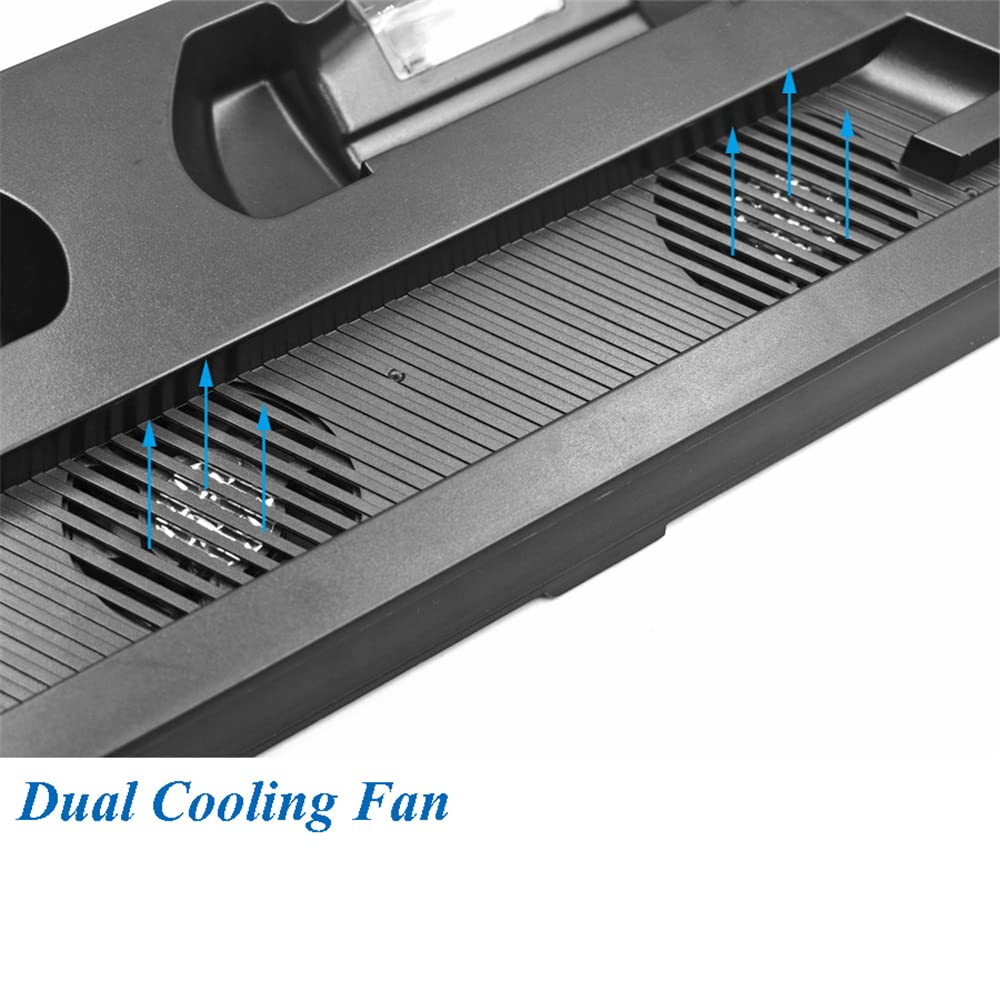 Vertical Stand Cooling Fan Station for PS4 Slim,Dual Controller Charger Station & Dual Cooling Fan Stand Base,USB Hub for Data Transferring Charging,Console Accessories