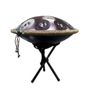 LingTing Handpan Drums Sets 22 inches D Minor Steel Hand Drum with Soft Hand Pan Bag, 2 handpan mallet,Handpan Stand,dust-free cloth (Purple,9 Notes)